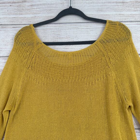 Moth Anthropologie Linen Blend Loose Knit Sweater Womens Large Yellow Boat Neck - Picture 4 of 11